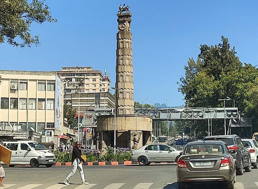 A guided tour of Addis Abeba that includes a city viewpoint - Coffee on the mountain, then Shiro Meda clothing stalls